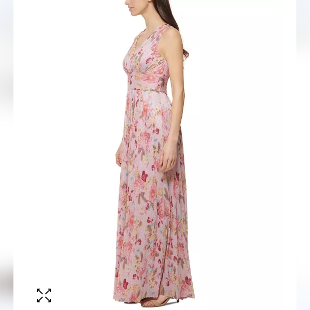 Jessica Howard Women's Metallic Pleated Chiffon Gown Pink Size 14